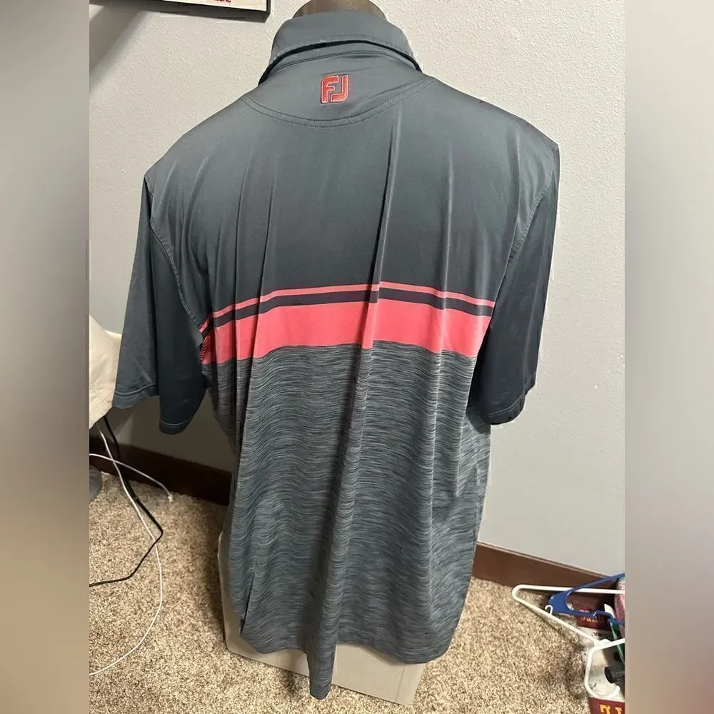 FootJoy Mens XXL Gray/Pink Striped Short Sleeve Polo - Picture 3 of 5